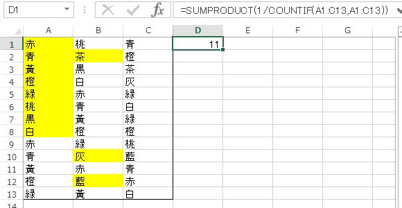SUMPRODUCT 関数と1/COUNTIF関数